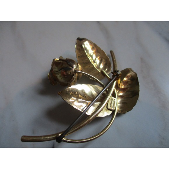 Vintage Forstner Sterling Silver Gold Vermeil Drooping Rose Brooch - Picture 5 of 6